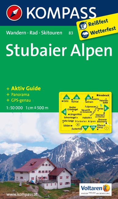 Stubaital mapa turistická Stubaier Alpen Kompass