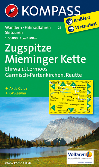 Turistická mapa Zugspitze - Mieminger Kette - Ehrwald - Lermoos - Garmisch-Partenkirchen - Reutte