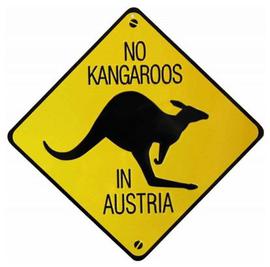Blechschild No kangaroos in Austria 20x20 cm
