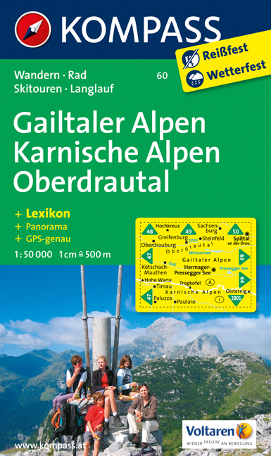 Gailtalské Alpy mapa turistická Gailtaler Alpen - Karnische Alpen - Oberdrautal Kompass