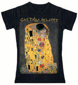 Damen T-Shirt Gustav Klimt Der Kuss schwarz