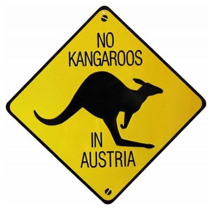 Plechová cedule No kangaroos in Austria 20x20 cm