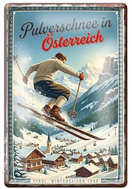 Blechschild Pulverschnee in Österreich