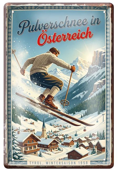 Blechschild Pulverschnee in Österreich